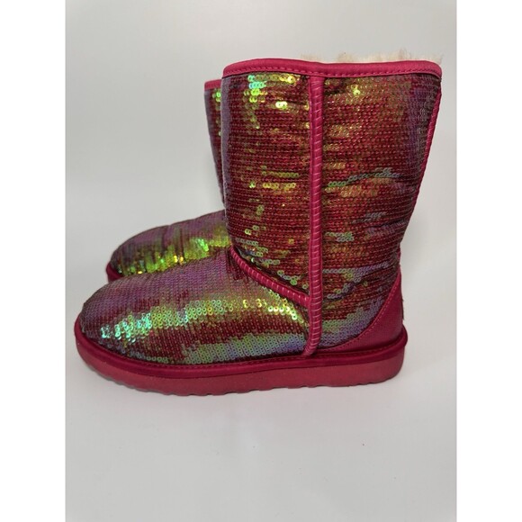 Ugg Classic Short Sparkles Roseclay Pink Sequined Shearling Women's Boots 8 - Picture 3 of 15